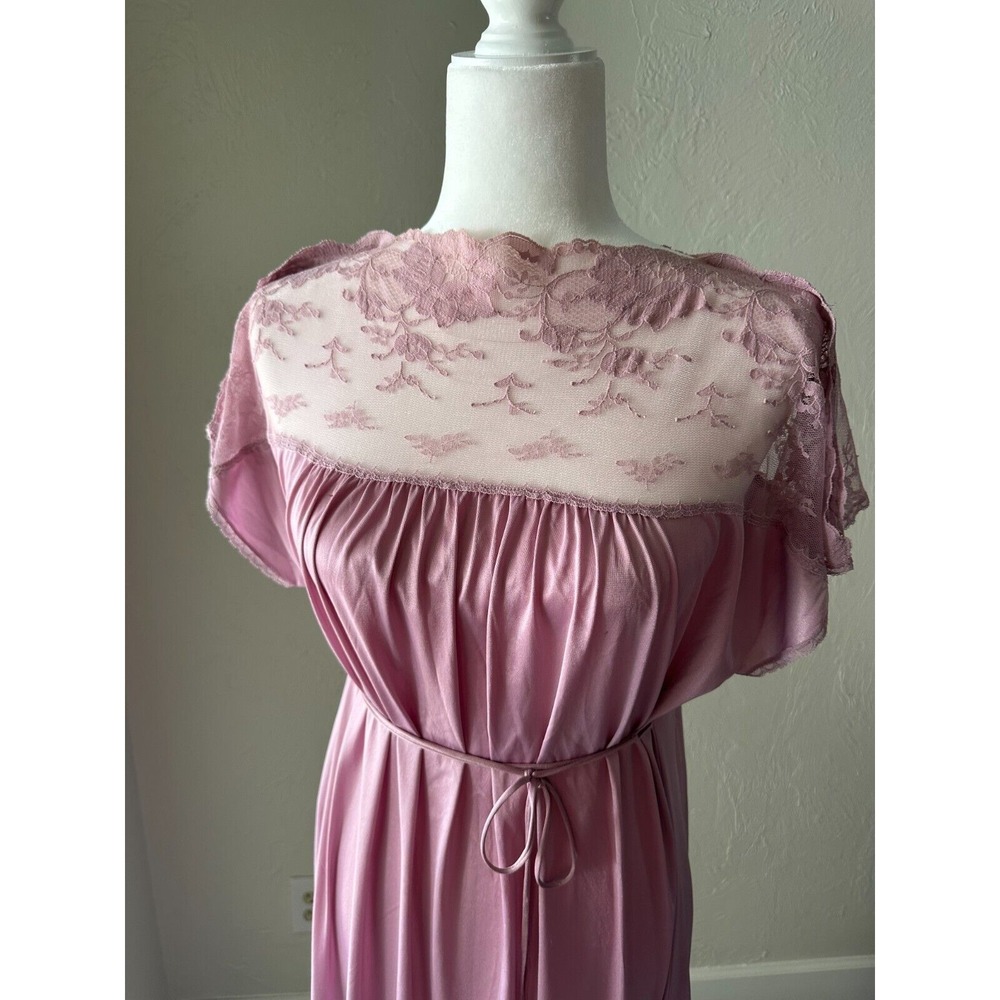 Vintage Long Nightgown Negligee Lilac Purple Full Sweep Nylon Lace